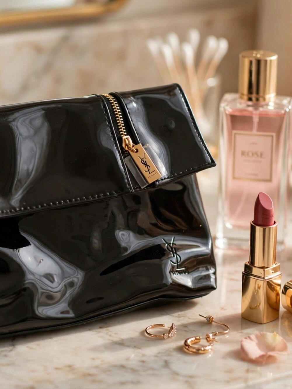 YSL Black Patent Makeup Bag New